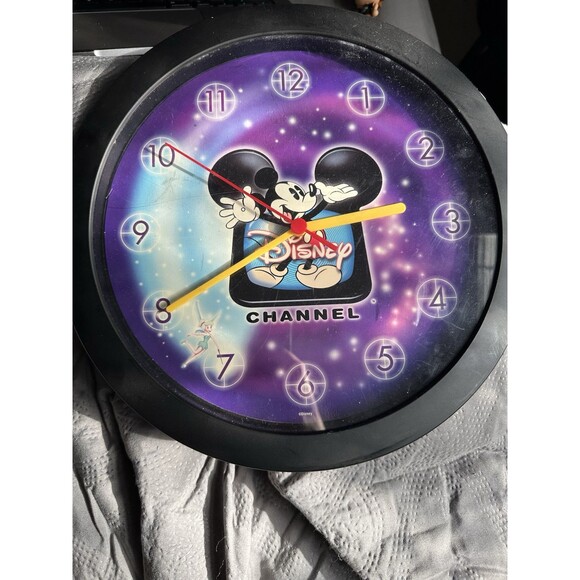 Disney Channel Wall Clock with Mickey Mouse 11.5" Tinkerbell Black WORKING - Picture 1 of 4